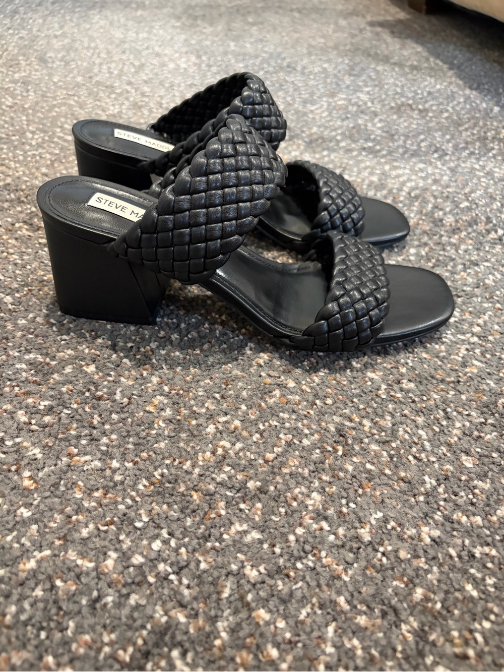 Steve Madden Black Braided Double-Strap Block Heel Sandals